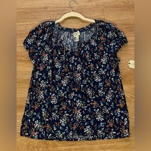 St. John's Bay- Blue Floral Short Sleeve Blouse (NWT)